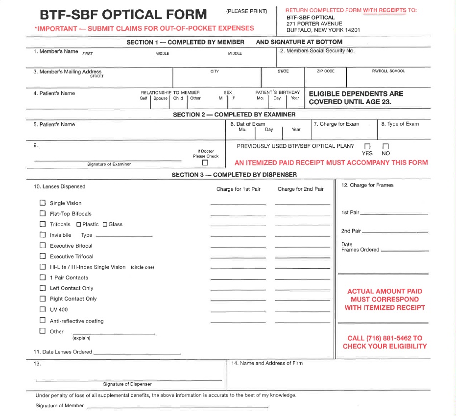 Optical Claim Form